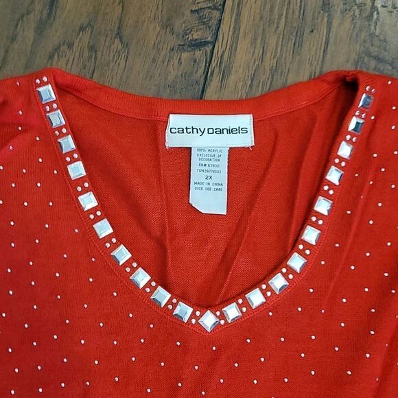 🤸♀️3 for 12🤸♂️ NWT Cathy Daniels Red Knit Sweater - Picture 3 of 4
